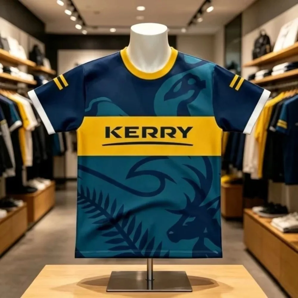 Stag & Fern Leaf Print Color Block Men T-Shirt Short Sleeve Breathable Athletic Sports Jersey Streetwear Top