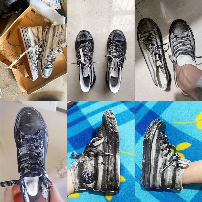 Sapatos sujos de tinta preta para homens e mulheres, tênis de grafite escolar unissex, estilo hiphop universitário, primavera 2022, tamanho 35-44