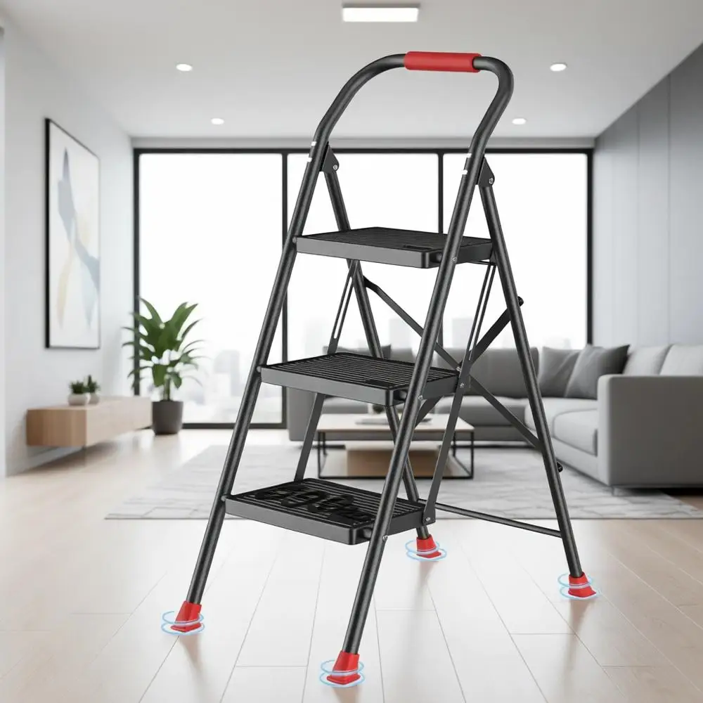 

Трехступенчатая усиленная кухонная стремянка с поручнями, выдвижная высокая лестница для взрослых, грузоподъемность 600 фунтов