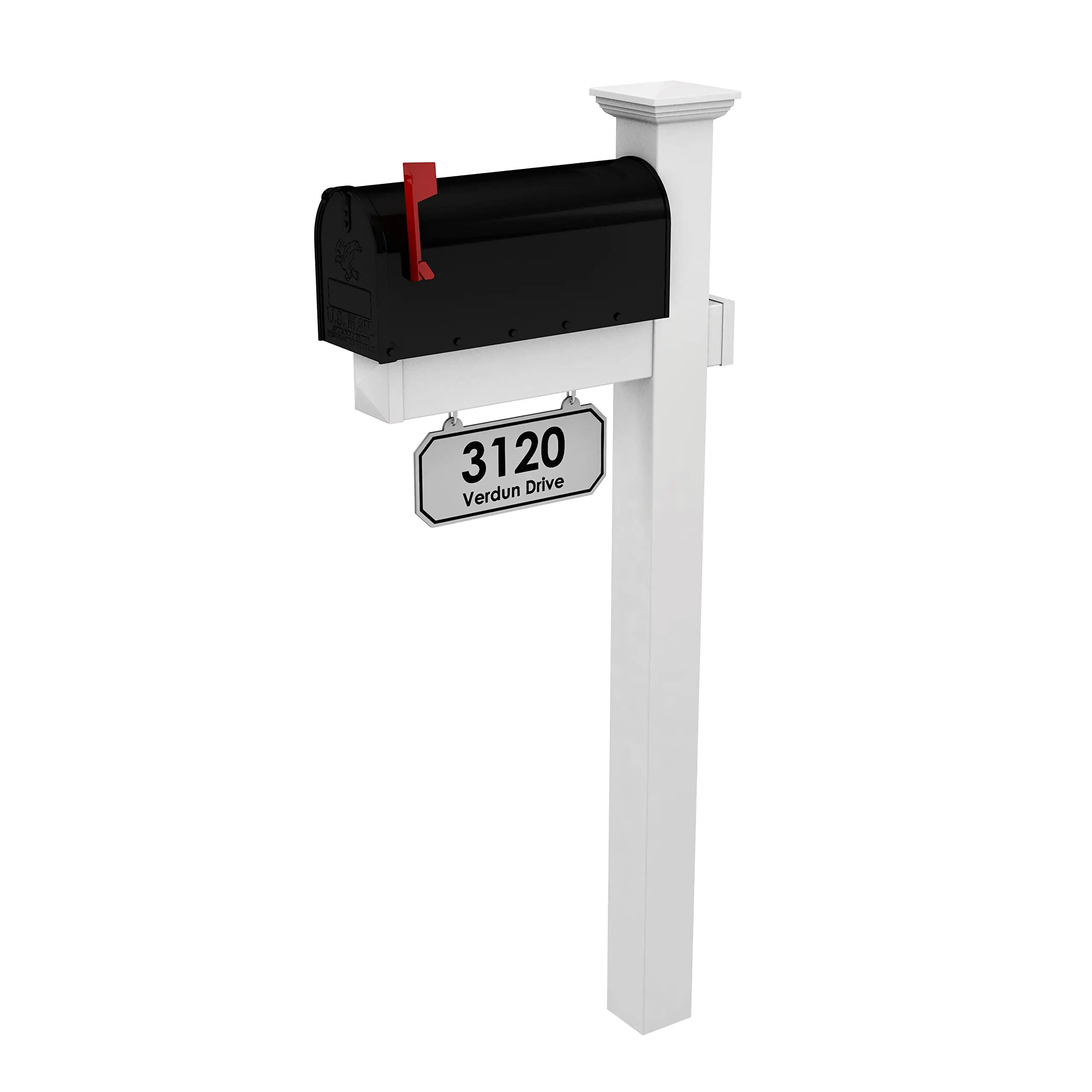 Harrison White Vinyl Mailbox Post System & Black Mailbox