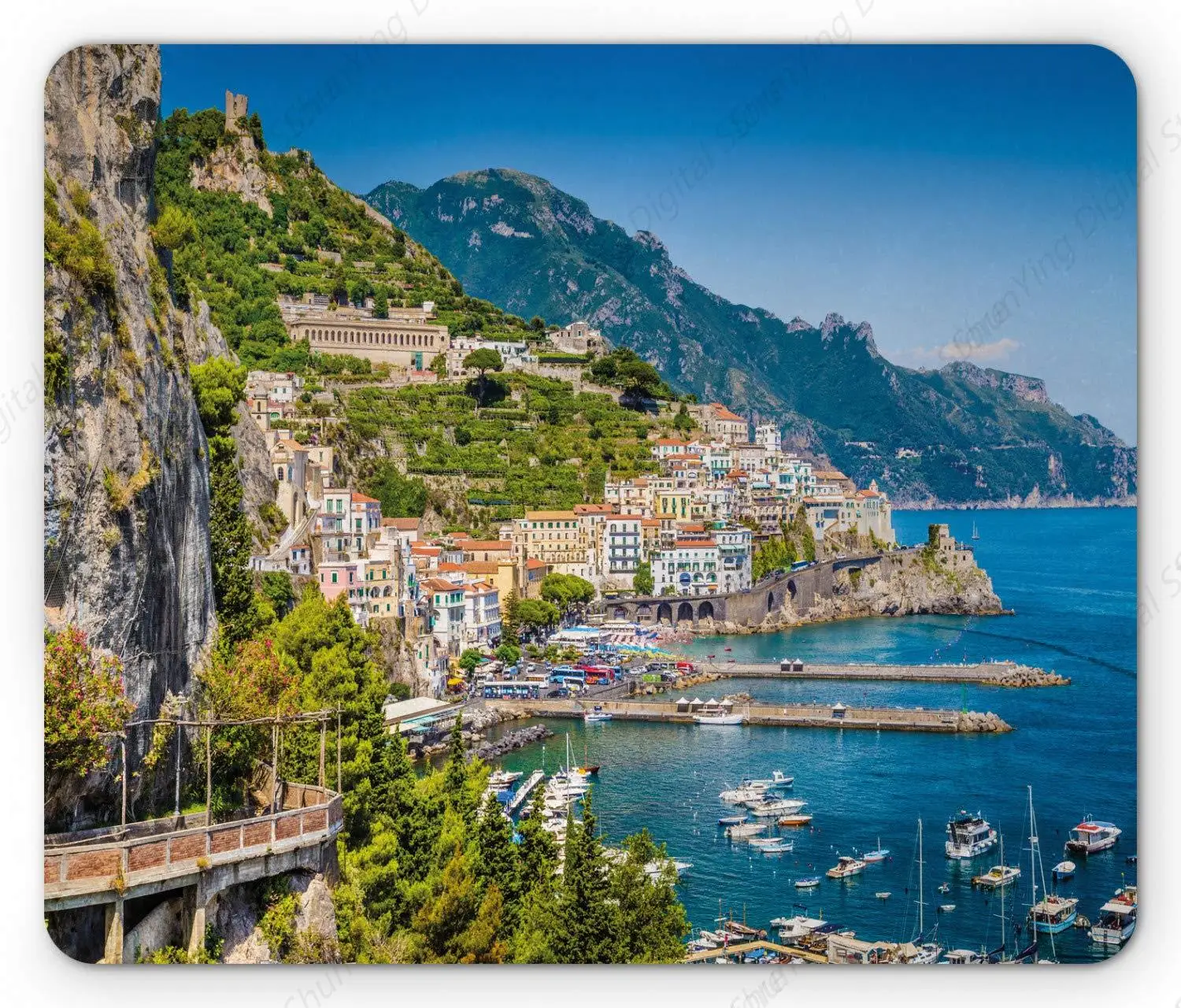 Amalfi Coast แผ่นรองเมาส์คอมพิวเตอร์ที่มีชื่อเสียง Bay Scenery เมดิเตอร์เรเนียน Sailing Villa Anti SLIP แผ่นรองเมาส์ยาง 25*30 ซม