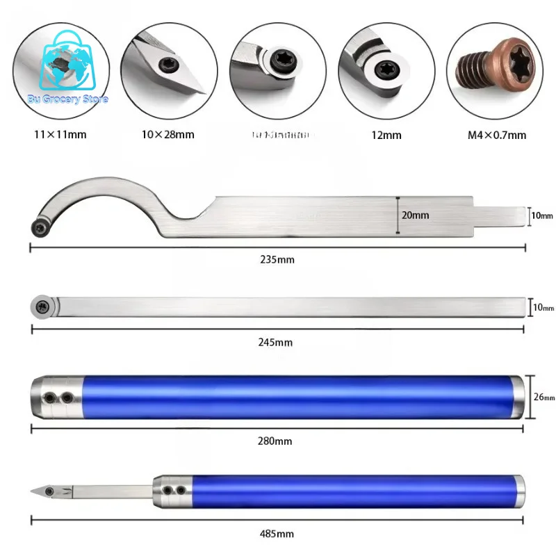 Lathe Cutting Tool Kit Carbide Tip Chisel Aluminium Grip Rod Wood Craft Turning Cutter Woodworking Carving Gear