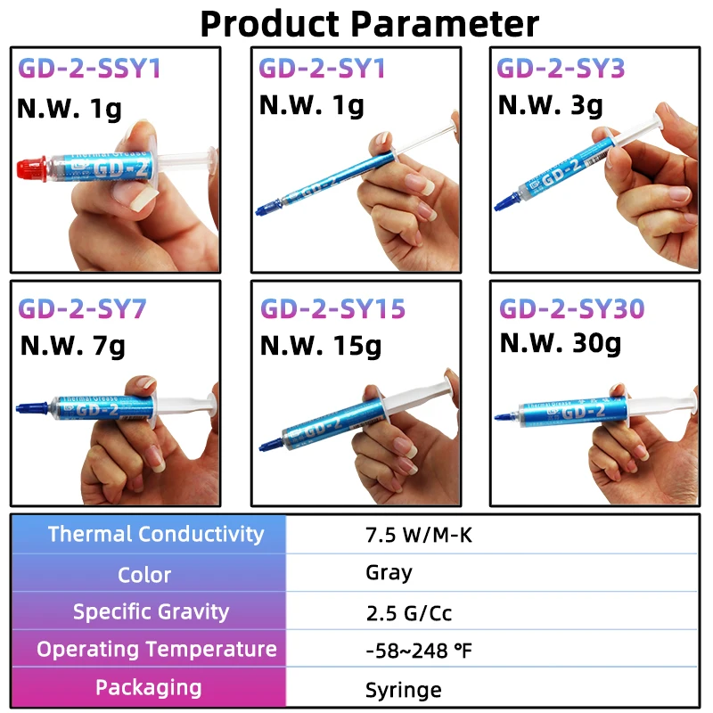 GD-2 Thermal Paste Processor Grease Compound Silicone 1/3/7/15/30 g 7.5 W/M-K For CPU GPU Printer Heat Sink Cooling Cooler SY30