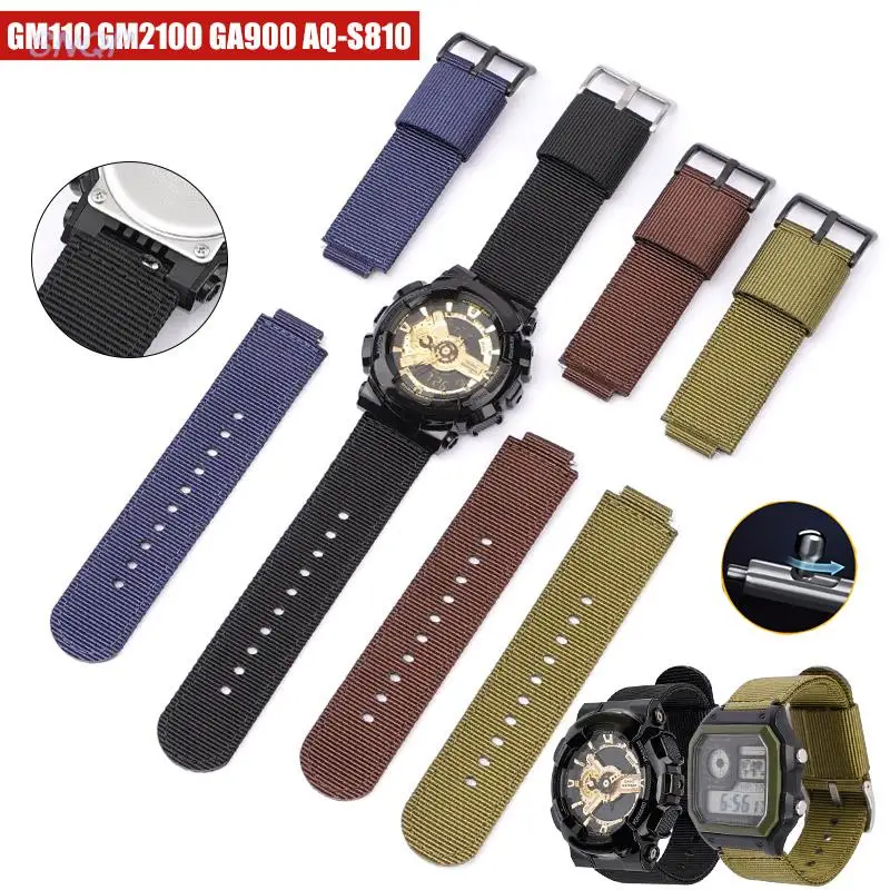 Watch Strap for Casio G-SHOCK GM-110 GM-2100 GA-900 AQ-S810 Men Replacement watchband Modified Nylon Canvas Bracelet 16mm 18mm