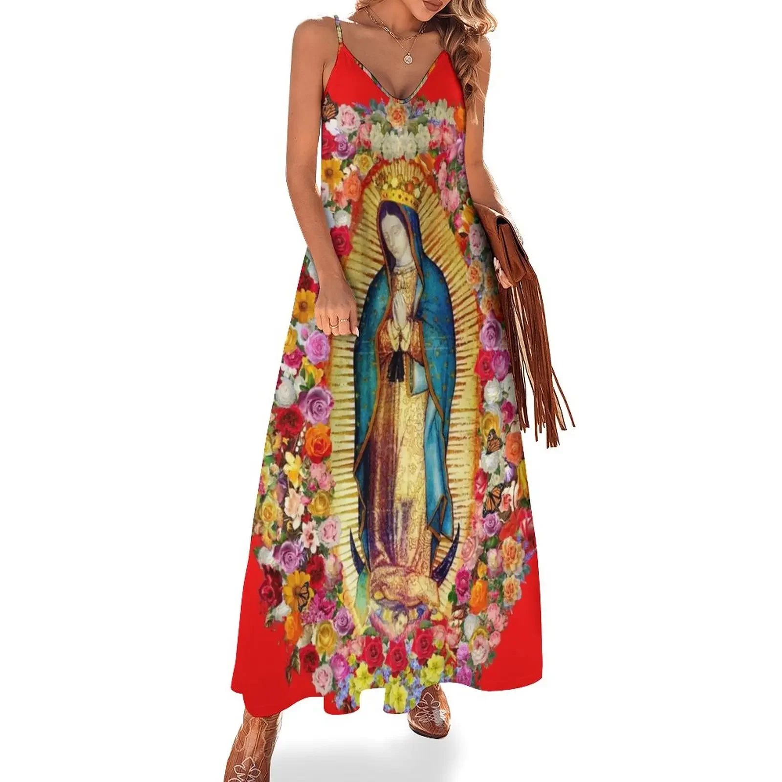 

Our Lady of Guadalupe Mexican Virgin Mary Saint Mexico Catholic Mask Sleeveless Dress dress women summer 2025 Aesthetic clothing