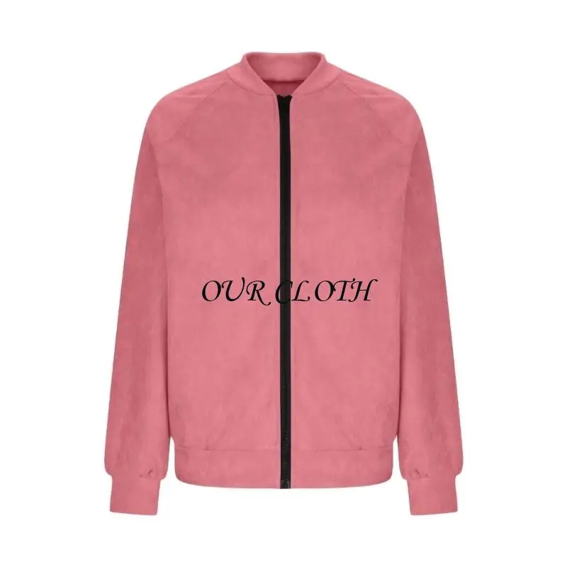 Women's Suede Bomber Jackets Round Neck Zip Up Fit Coat Casual Windproof Long Sleeve Cozy Outdoor Coat Y1AC