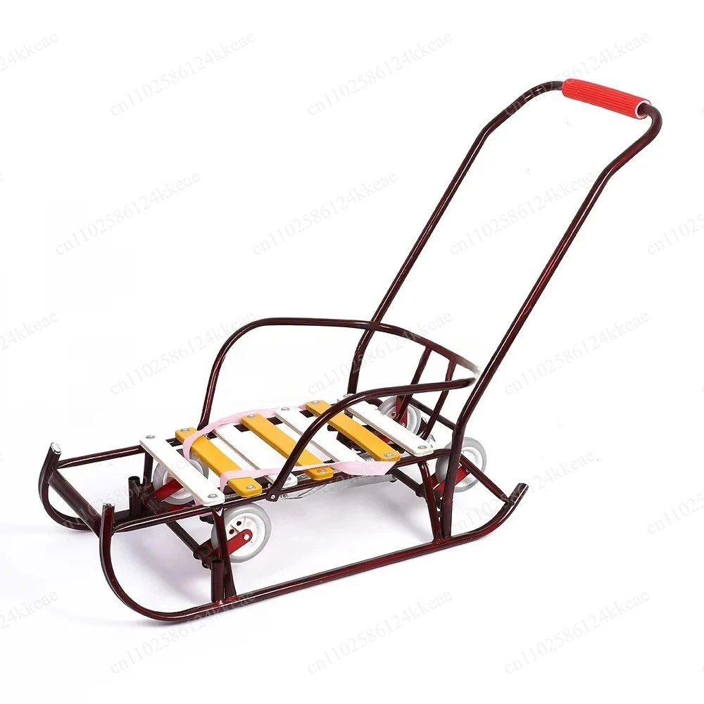 Winter outdoor metal and wood sledges for winter activities