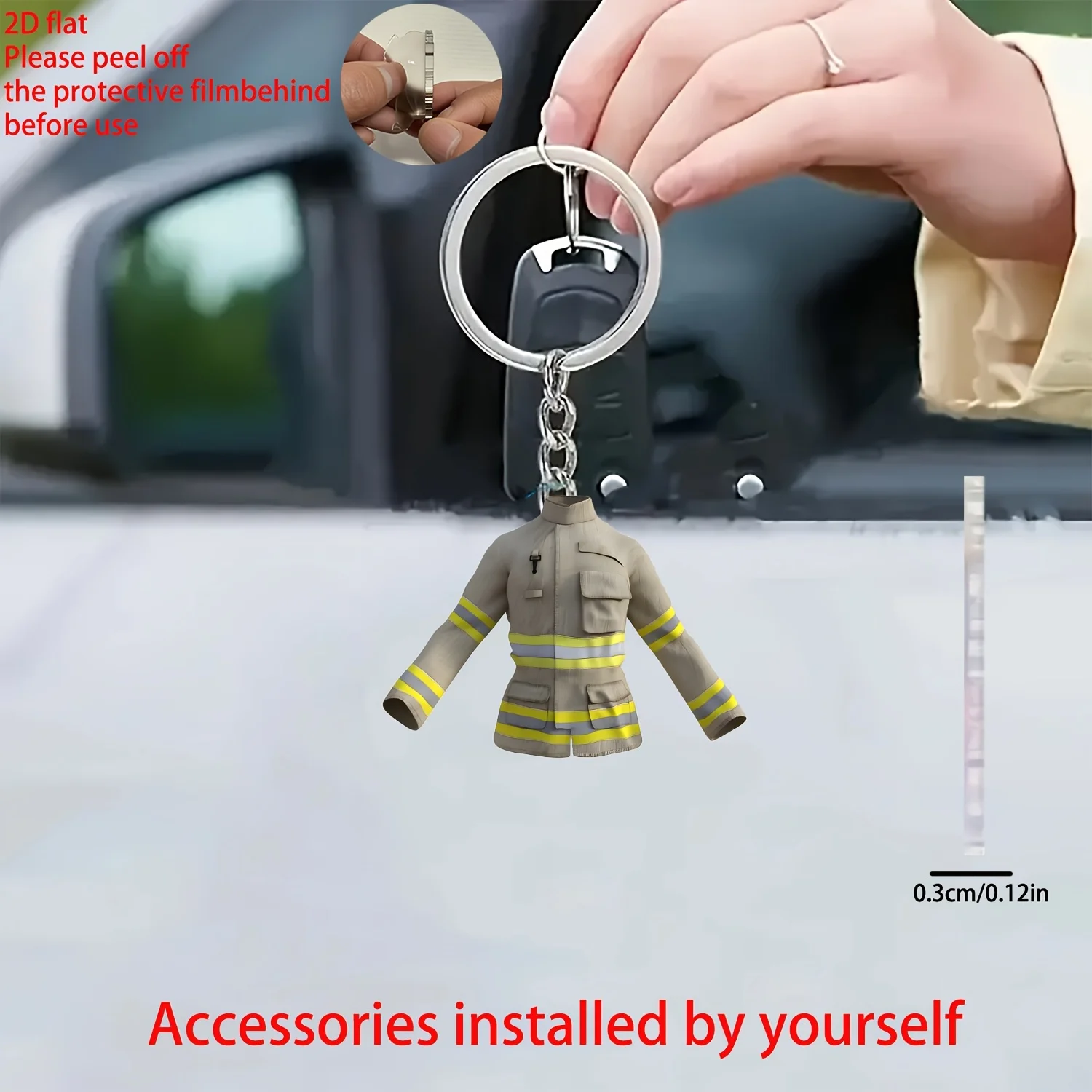 Elegant Firefighter Uniform Keychain 2D Pedant Flat Acrylic Hanging Ornament for Backpacks,Car Keys,Home Decor,Gift for Friends