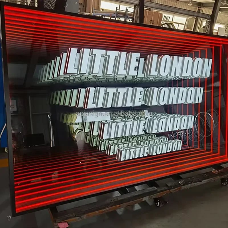 Custom Indoor Luxury Infinity Abyss Mirror LED Sign Brushed Metal Letter Boutique Reception Logo Office Advertising Lighting