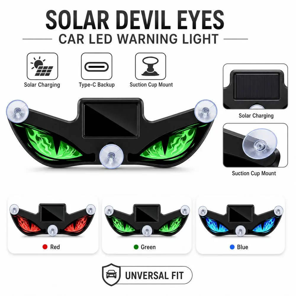 New Solar Devil Eyes Car Lights Suction Cup Vibration Lights on LED Car Light Wireless Dynamic Display Car Atmosphere Light