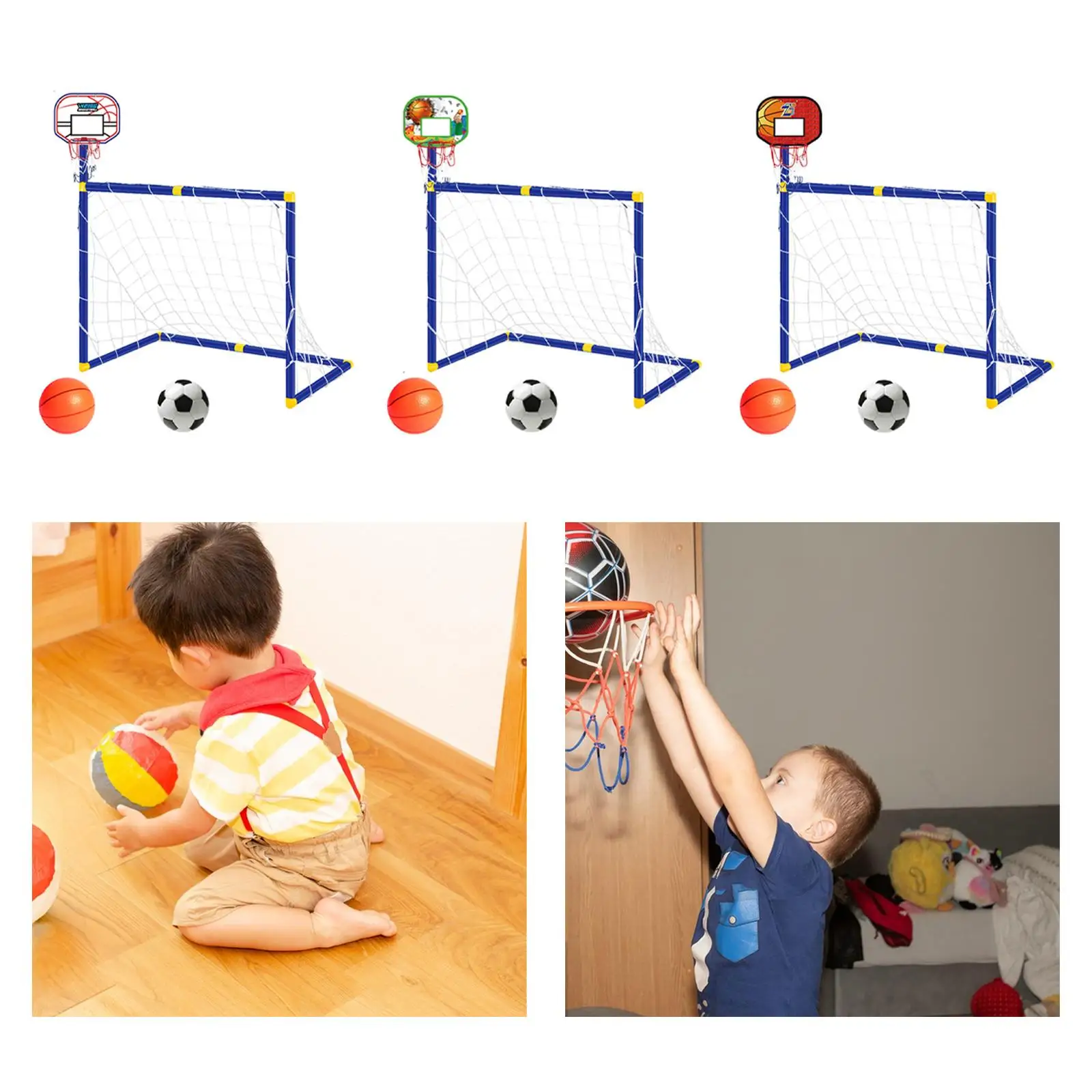 Foldable Basketball Hoop with Soccer Goal Net Set for Children Sports Center