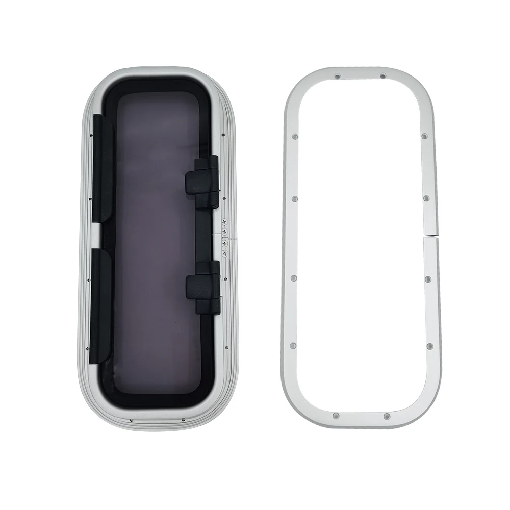 High Quality Boat Silver Aluminum Alloy+stalinite Rectangular Porthole Cut-out 429*171mm Marine Hardware Accessories