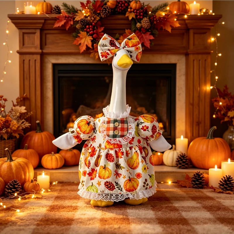 2026 New Thanksgiving Porch Goose Costume Autumn Harvest Pastoral Style Headband Outfit Suitable for 23 Inch White Goose Statue