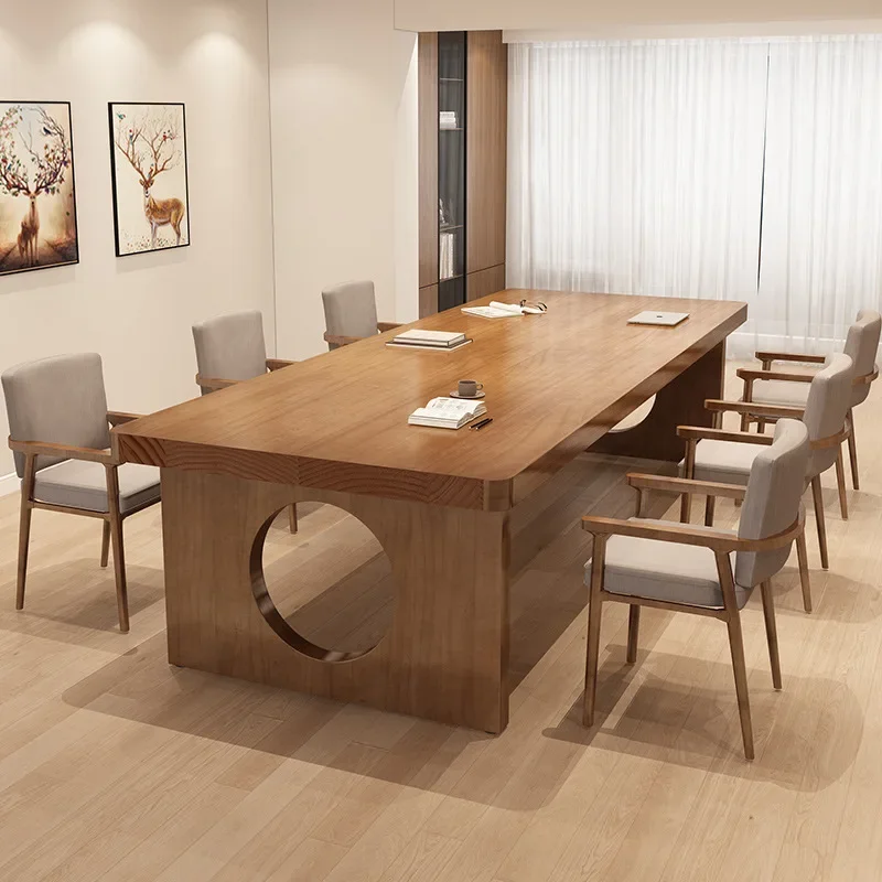 All-Solid Wood Simple Modern Computer Desk Long Reading Table for Library Meeting Room or Home Study All Natural Desktop Desk