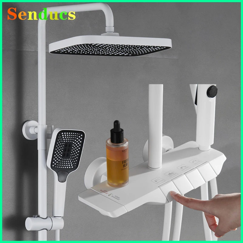 Hot Cold Piano Bathroom Shower Set Brass Bathroom Faucet Accessories Rain Shower Head Thermostatic Bathrooom Shower System Set