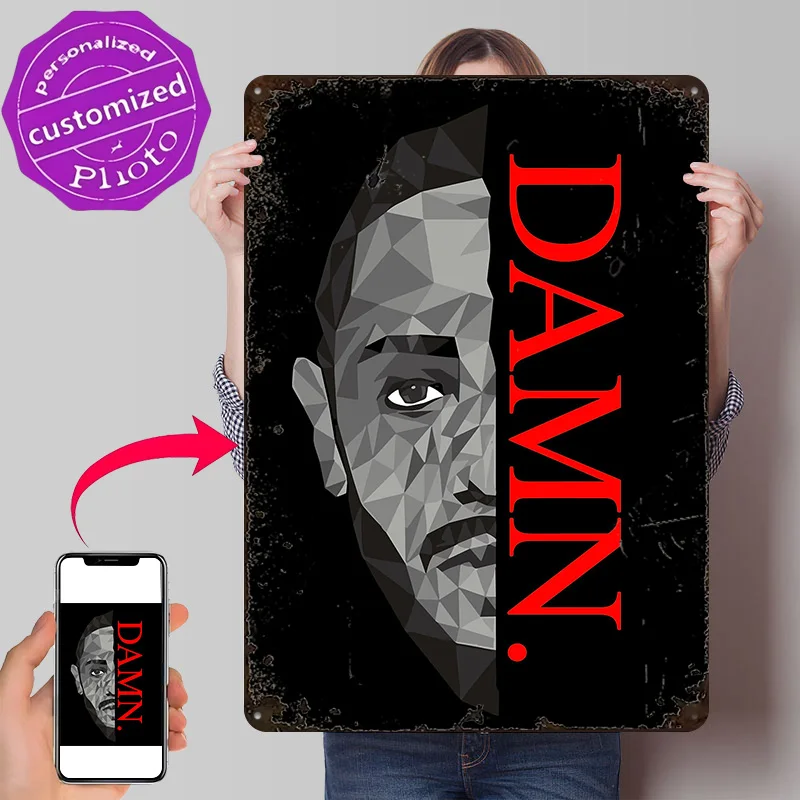 Kendrick Lamar DAMN. 3D Printed Texture Poster Personalized Wall Art Retro Metal Tin Signs for Vintage Decoration Room Man Cave