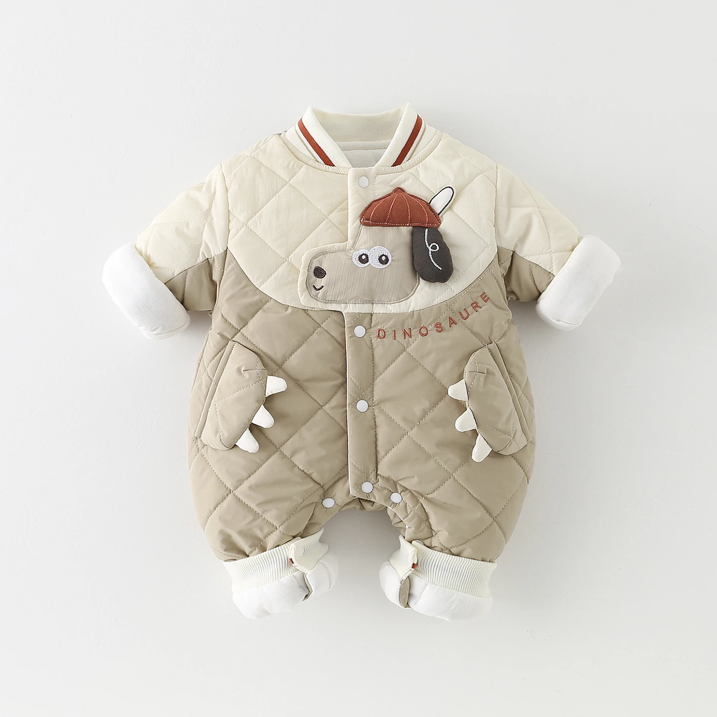 Traje cálido de algodón acolchado de manga larga para bebé recién nacido, traje de otoño e invierno con estampado de dibujos animados, traje adhesivo Heat-Kee