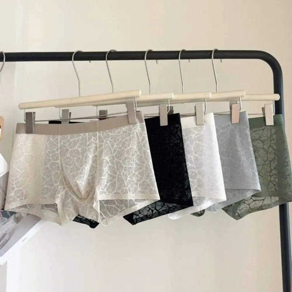 

Простые трусы, мужские трусы-боксеры, быстросохнущие кружевные шорты из ледяного шелка, боксеры с дышащей сеткой, тонкое нижнее белье для мужчин и мужчин