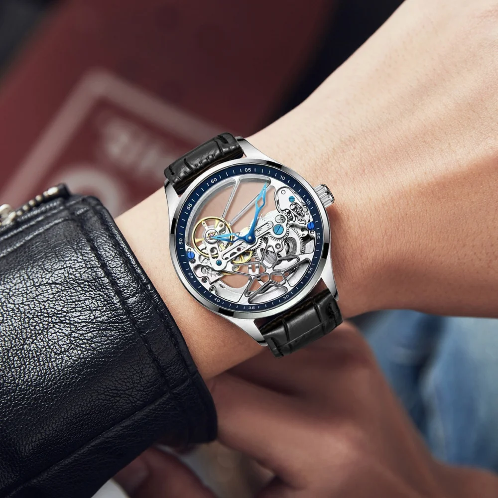 New Genuine Double-Sided Hollow-Out Men's Watch, Fully Automatic Mechanical Watch, High-End Luxury Business Casual Versatile Personalized Brand-Name Wristwatch, Fashionable Accessory, the Best Gift for Him
