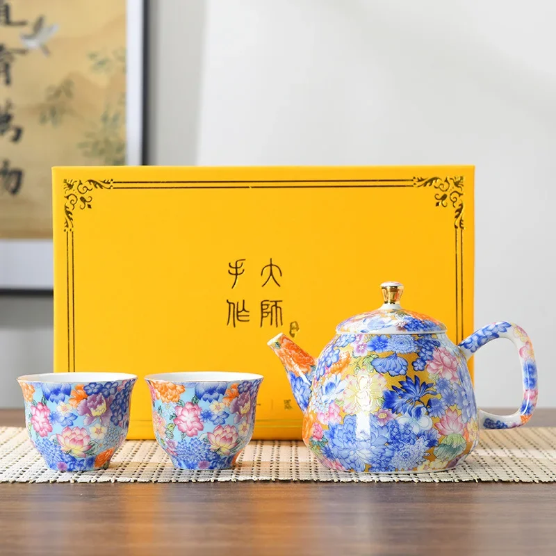 Colorful Tea Full Tool Sets Enamel Tea Set Ceramic One Pot Two Cups Travel Palace Style Multicolored Pastel Dragon Year Gift Cup