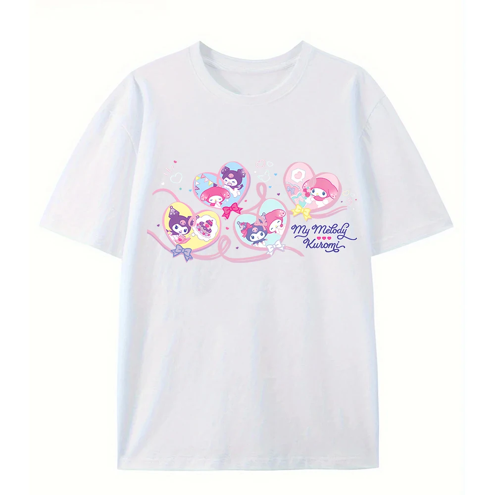 

female T-Shirt My Melody and Kuromi Besties Forever Casual white Cotton Tees Short Sleeve T Shirts Crewneck Woman Clothing Gift