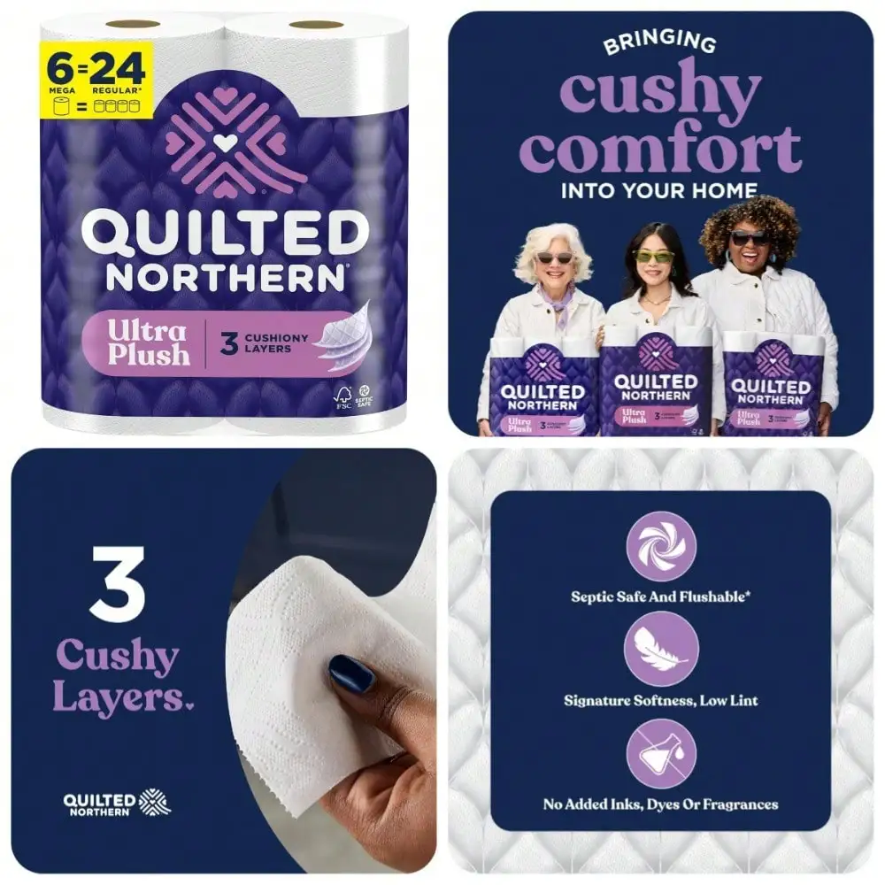 Ultra Soft 3-Ply Toilet Paper, 6 Mega Rolls (Equals 24 Regular Rolls), 3X Thicker Bath Tissue
