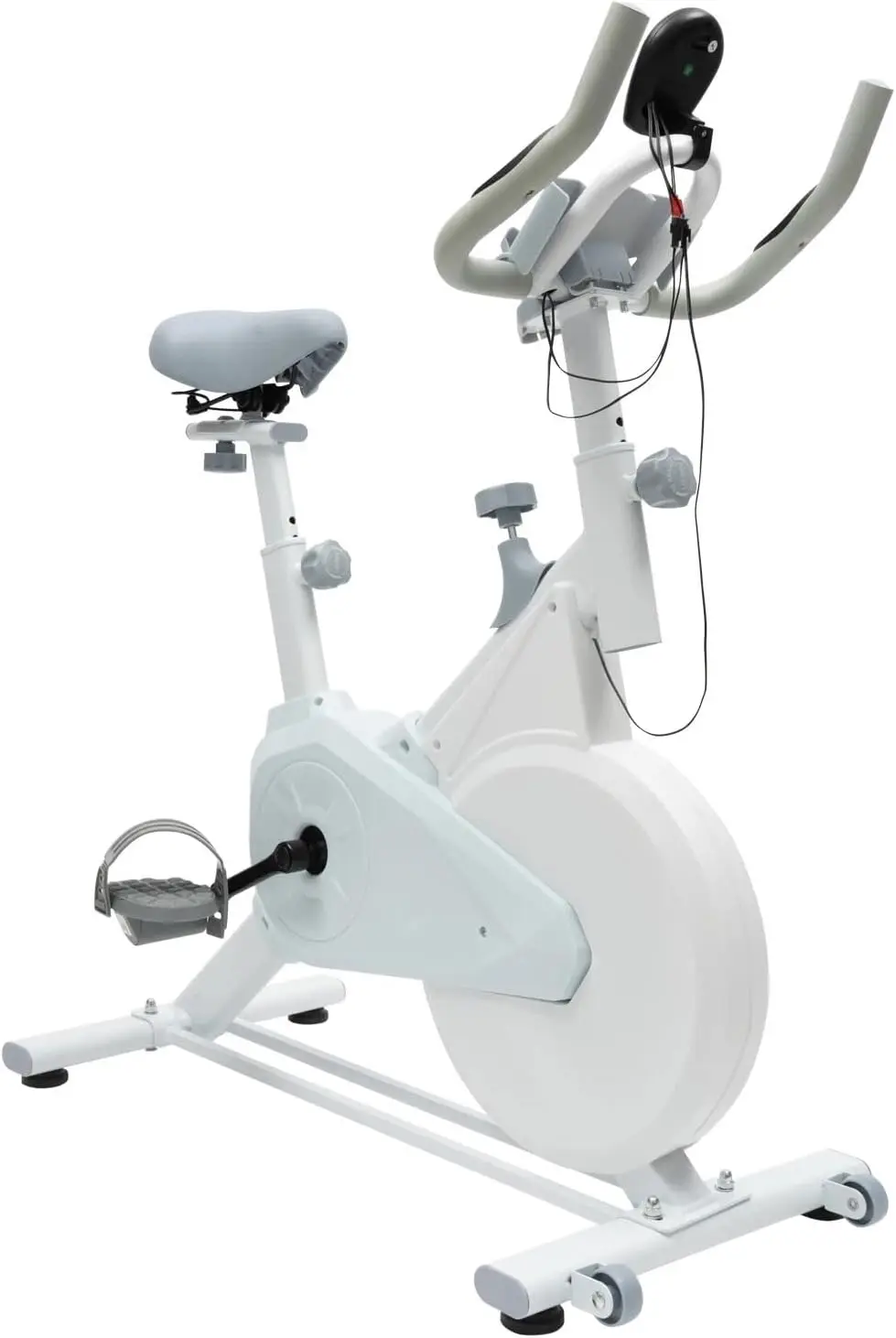 Folding Indoor Exercise Bike, Stationary Home Gym Cycle with LCD Monitor, 8.8 lbs Flywheel, Silent Wool Pad Brake, Adjustable Seat Height 25.6-29.5 in, 176 lbs Weight Capacity, White
