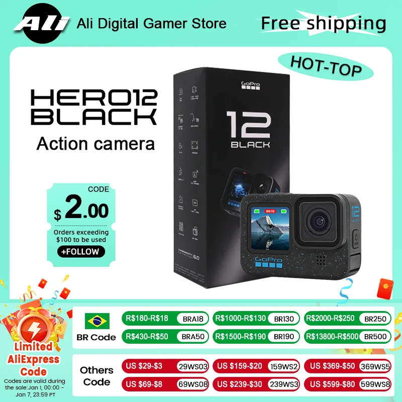 GoPro HERO12 Black Action Camera HyperSmooth6.0 5.3K60fps Video 27MP Go Pro12 helmet Sport Camera