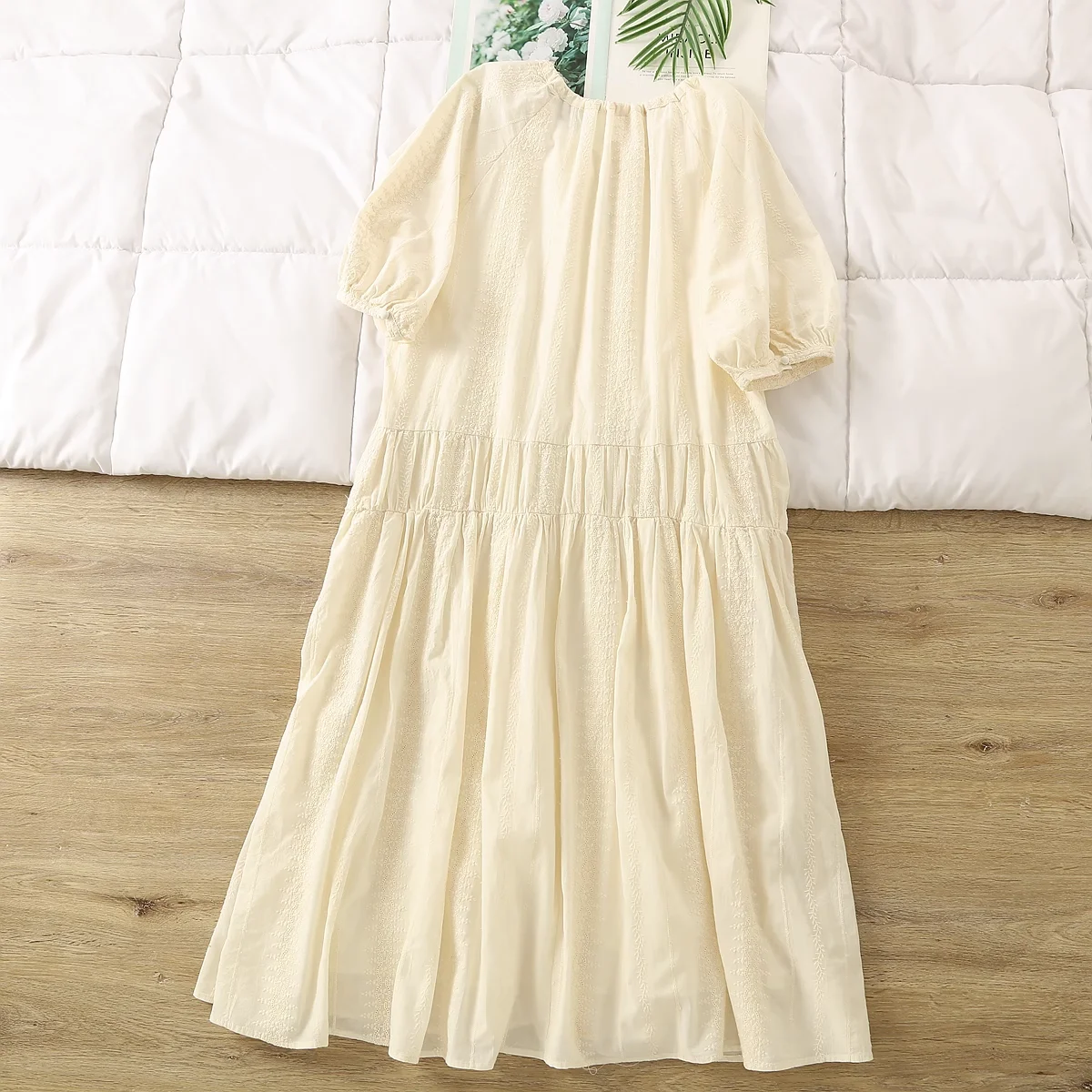 

100% Cotton bohemian dress for women summer Japan style luxury lace-up short sleeve solid maxi dress boho clothing