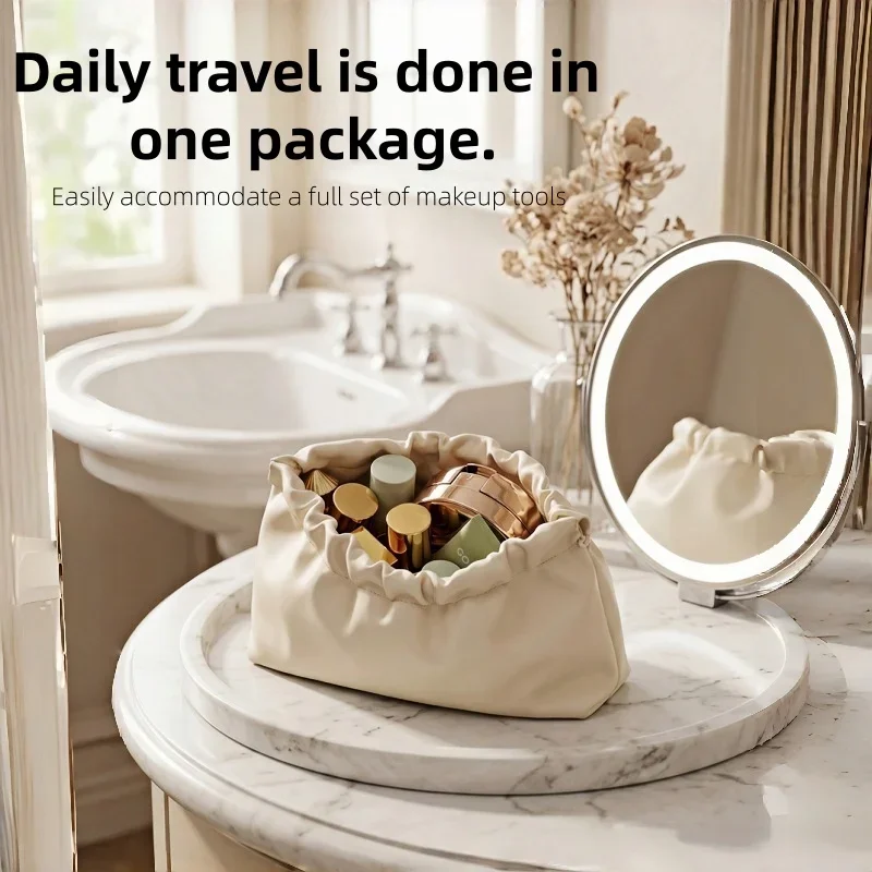 A pair of new wrinkle bags automatically open and close elastic bag travel portable storage bag lipstick cosmetic bag