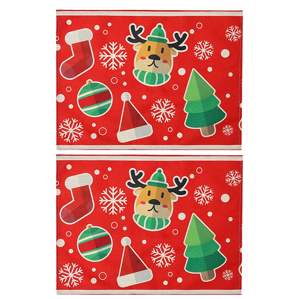 Festive Table Setting Christmas Placemats 2 Pieces Set Classic Christmas Elements Easy To Clean Excellent Craftsmanship