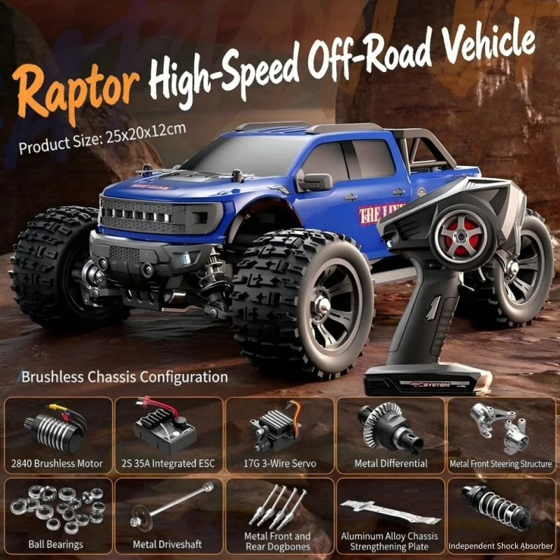1:18 Brushless RC Truck 4WD Off-Road 60KM/H Full Proportional 2.4Ghz RC High Speed Car with LED Lights for Boys 8+ Birthday Gift
