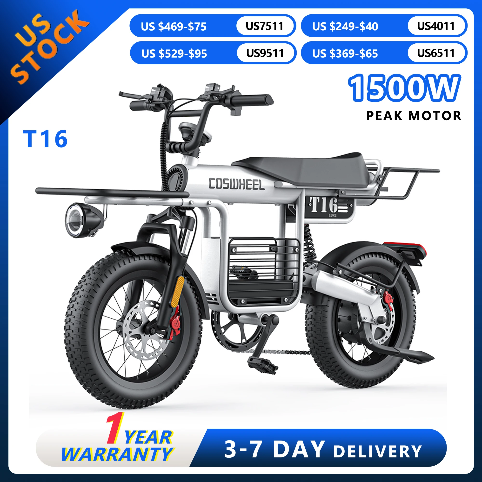 

Coswheel T16 adult E-bike 1000W 48V20Ah battery commute Electric Bike,16-inch Fat Tire E-Mountain bike
