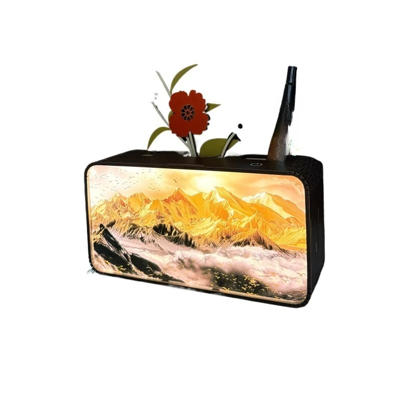 

Multifunctional desktop ambient light ornament bluetooth audio pen holder wood carving light painting gift bedroom office
