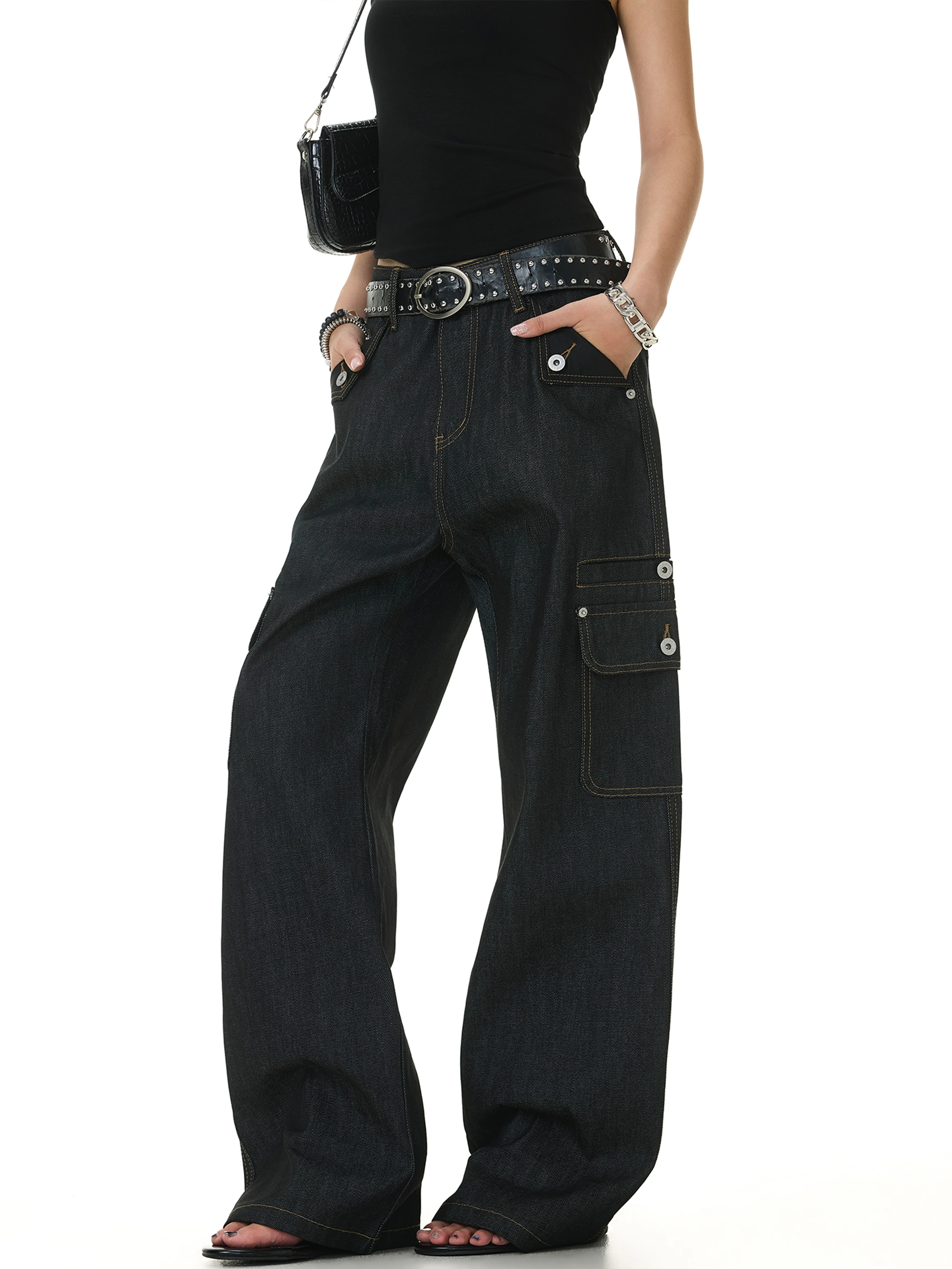 American Retro Multi-Pocket Design Original Jeans Men's Women's Street Loose Wide Leg Straight Tube Long Pants