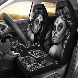 Calavera Girl B/W Car Seat Covers ,Pack of 2 Universal Front Seat Protective Cover