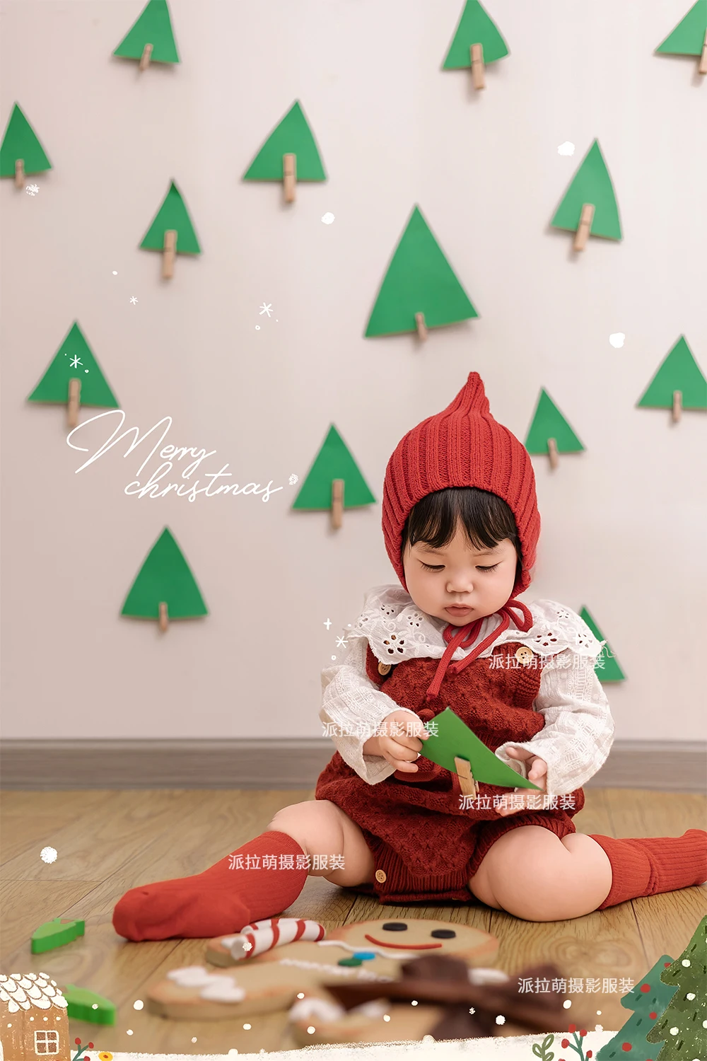 Childrens photography clothing 1-2 year old baby photography clothing props red Christmas theme disfraces bebe niña  roupa bebe