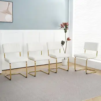 時尚現代輕奢餐椅套裝(4把) - 白色蝴蝶結椅身搭配金色金屬椅腳,適用於臥室、餐廳或書房。 10 最佳銷售 豪華餐椅 - №2