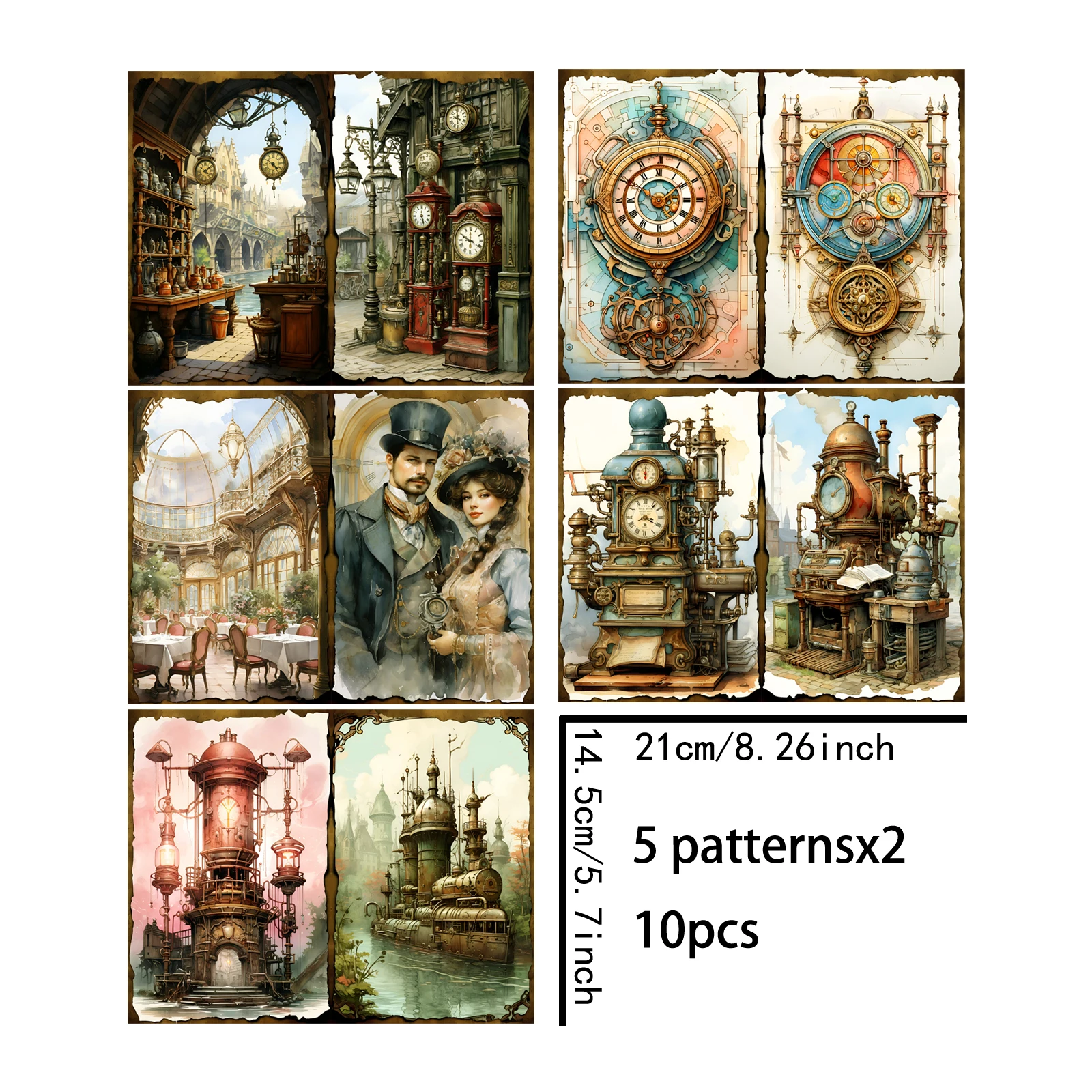 10 Sheets A5 Size Retro Features Pendulum Background Vintage Grunge Journal Planning Scrapbooking
