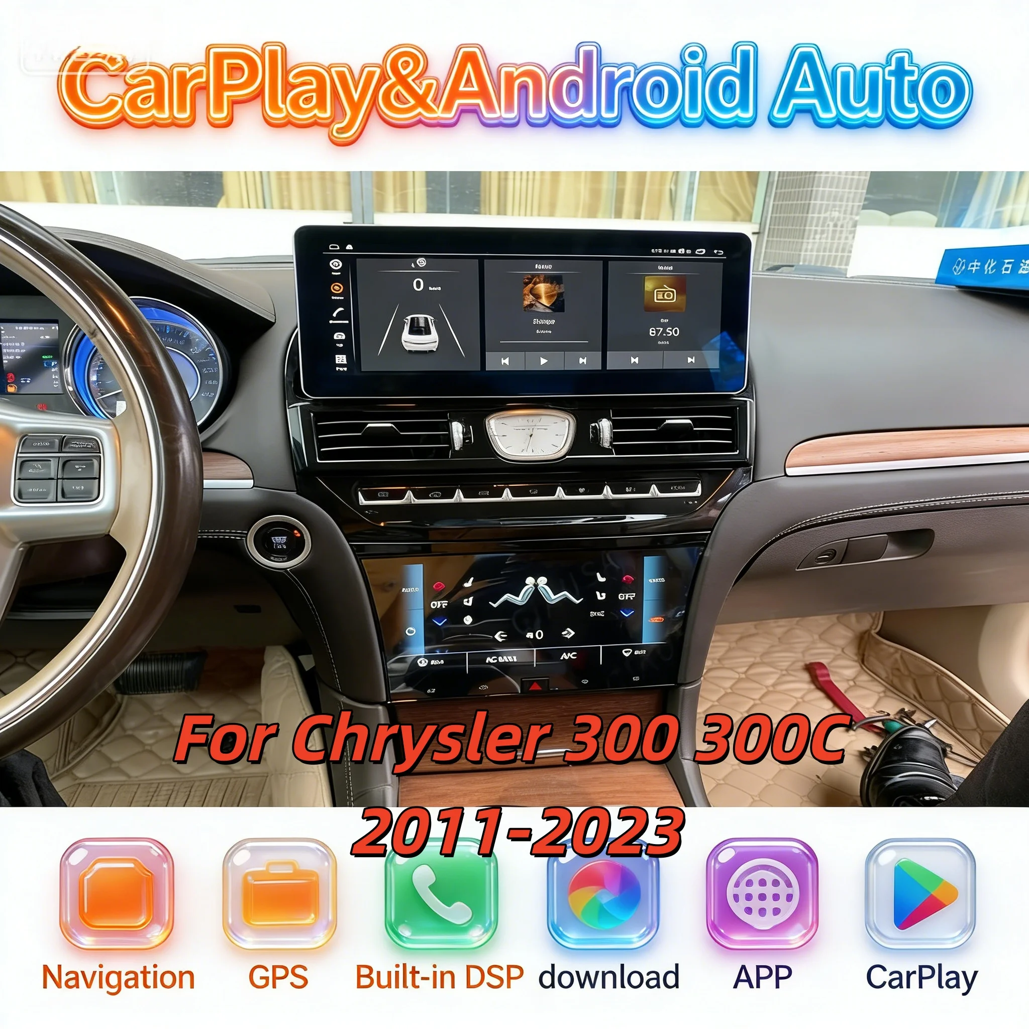 Multimedia Wireless CarPlay Bluetooth 5.0 For Chrysler 300 300C 2011-2023 Android Auto Car GPS Navi Radio Navigation Stereo DSP