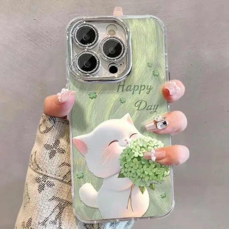 Kitten’s Bouquet Silk Pattern Phone Case For iPhone 16 15 14 Plus 13 12 11 Pro Max Full Cover