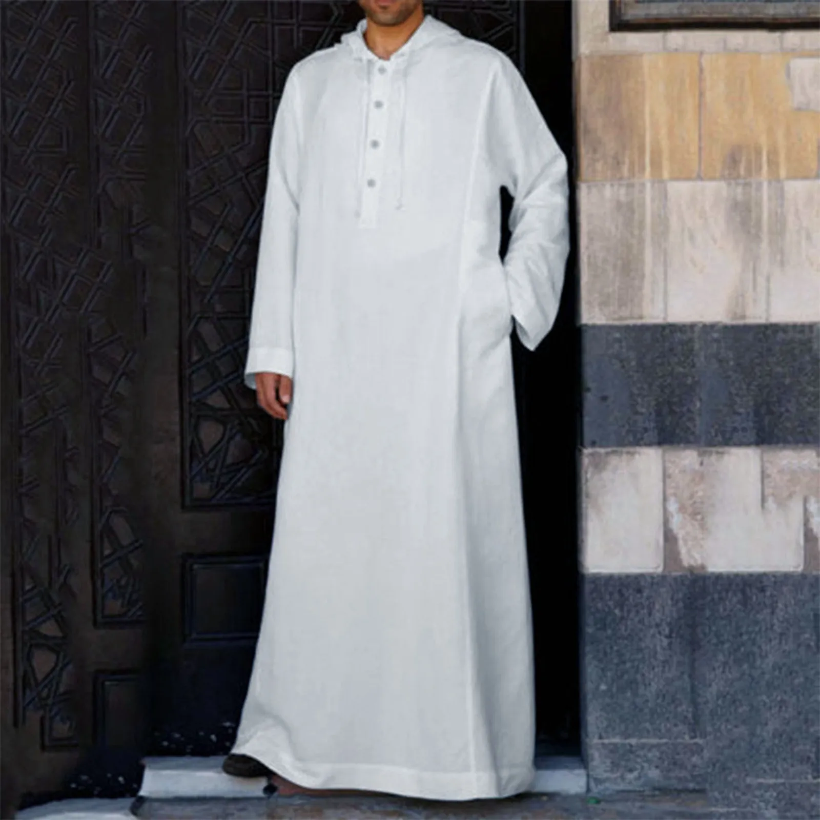 Mens Muslim Arabia Casual Long Sleeve Pocket Loose Robe Shirt Muslim Robe Plus Soft Solid Men's Muslim Fashion Leisure Abaya