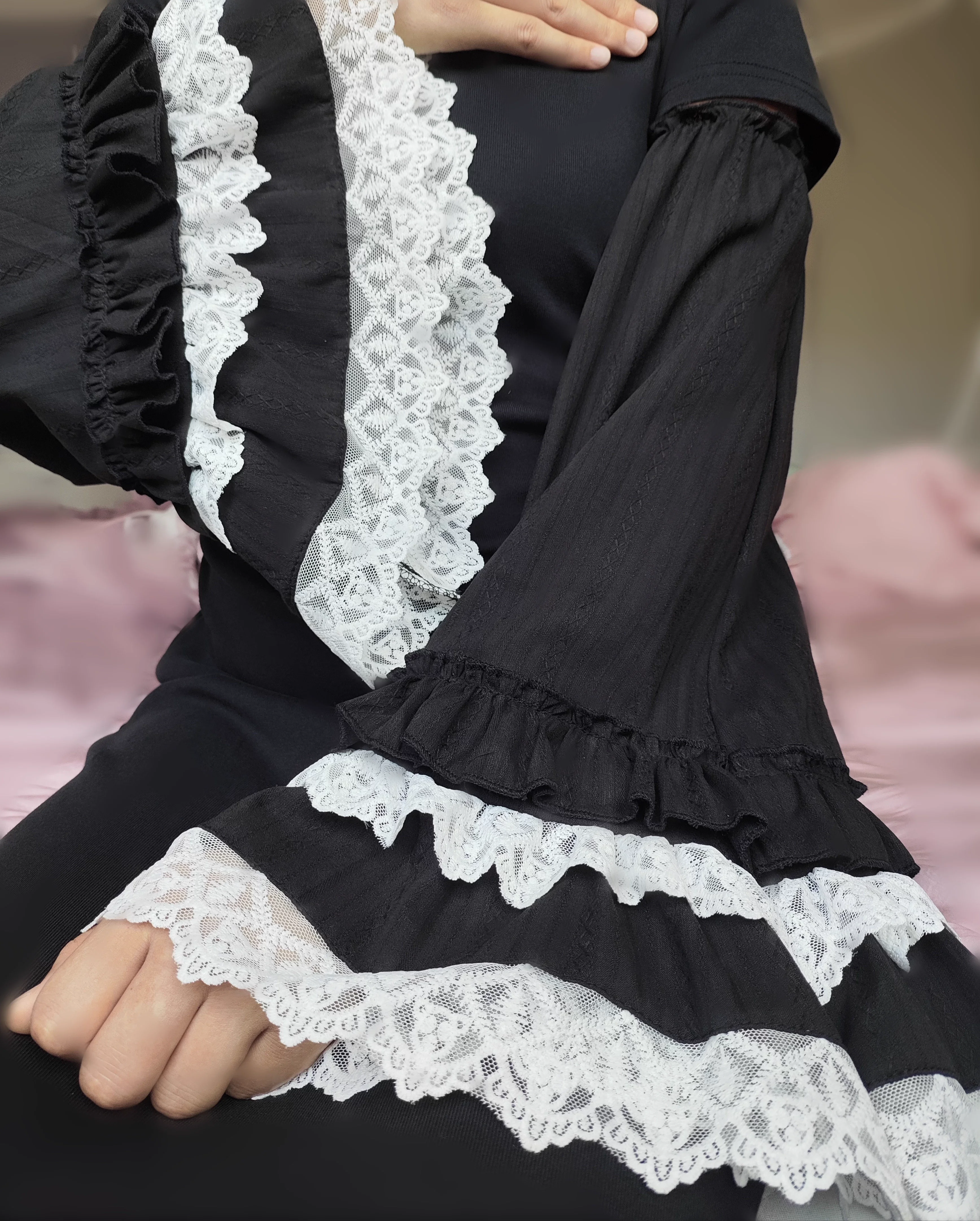 أكمام لوليتا من القطن الخالص بأكمام قصيرة بدون ذراع وأكمام كاذبة مع غطاء أكمام بحاشية مكشكشة قابل للفصل #6