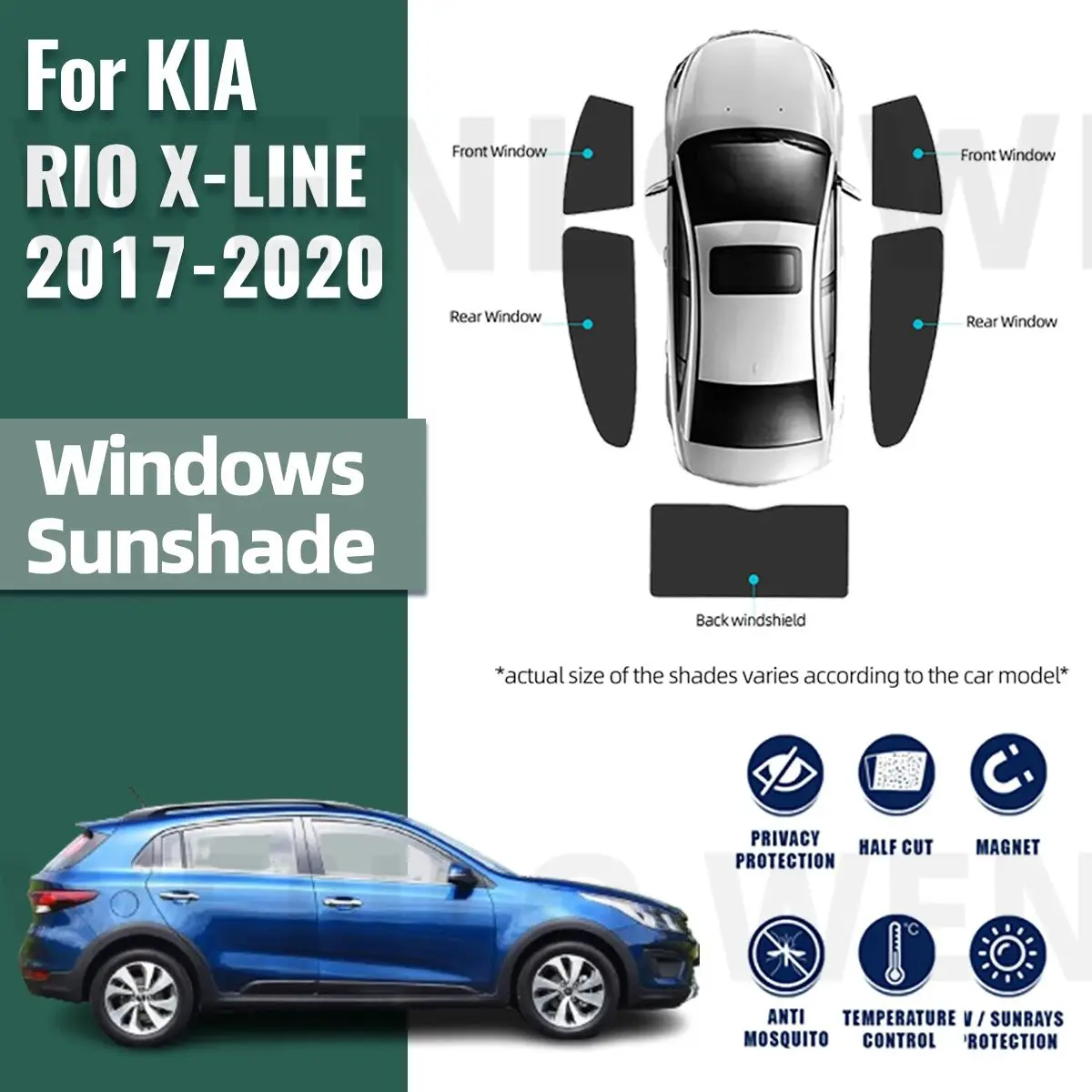 For Kia RIO X-LINE IV Hatchback 2017-2021 Rear Side Window Sun Shade Car Sunshade Magnetic Front Windshield Mesh Curtain