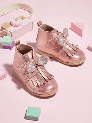 Children‘s Leather Shoes Rhinestone bowkont Girls Party Flats Kids Loafers 2024 New Arrival Student Princess Performance Shoes