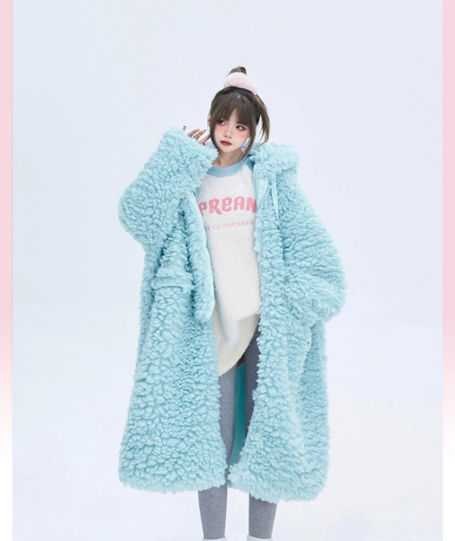 Lautaro Winter Long Oversized Casual Thick Warm Blue Thick Warm Fuzzy Fluffy Faux Fur Coat Women with Hood Zipper Fashion 2023