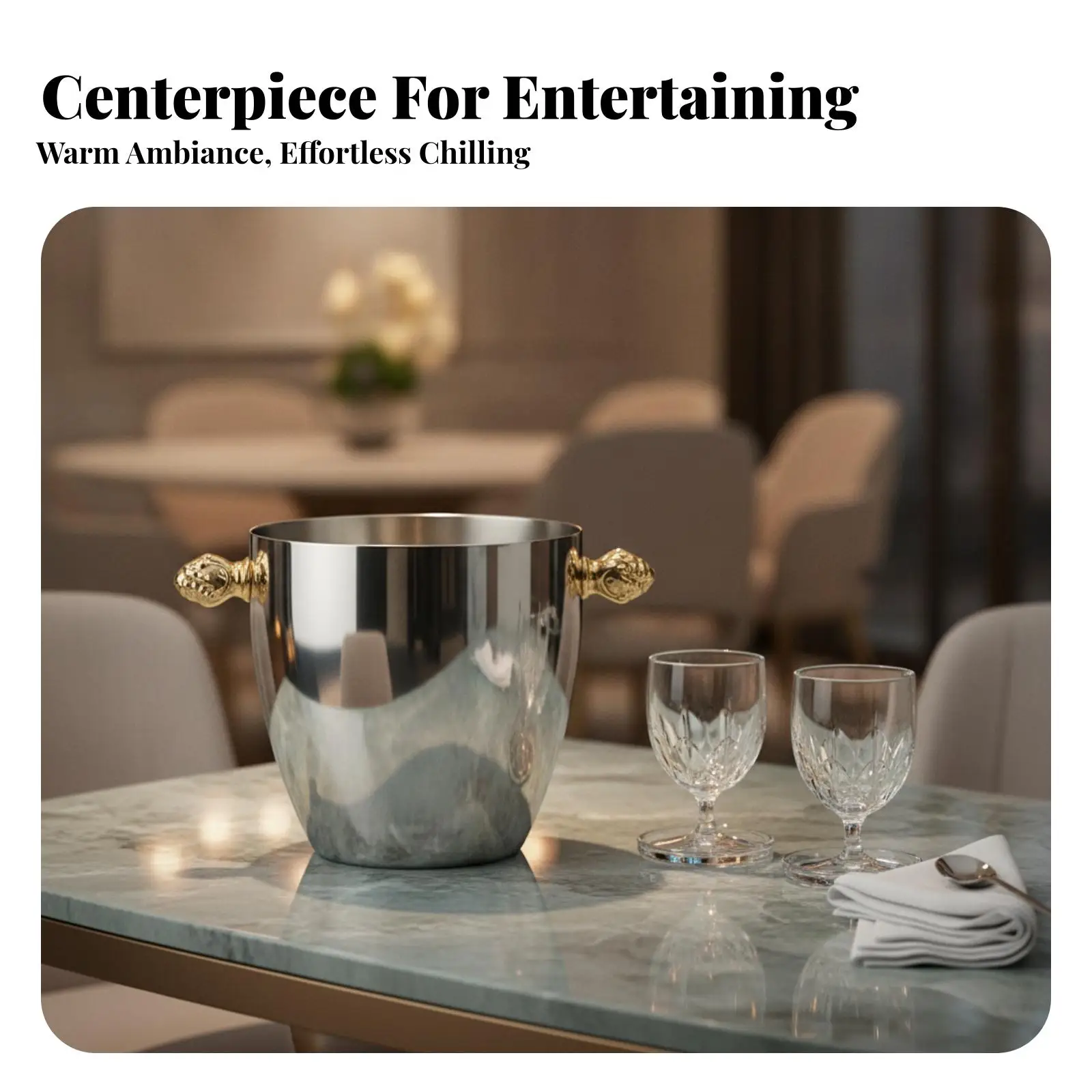 Luxury Wine Ice Bucket Stainless Steel Tapered Design Gold Handles for Drinks Chilling Home Counter