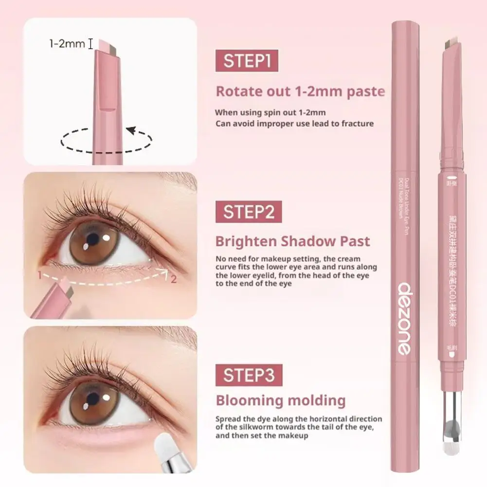 2 in 1 Bicolor Lying Silkworms Pencil Nude Pink Under-Eye Matte Highlighting Shadow Pencil Eyeshadow Brightening Makeup Pencil