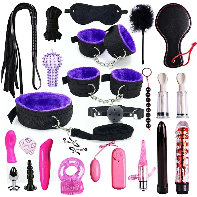 Kit de retenue de bondage BDSM, ensembles de jouets sexuels en cuir, accessoires sexuels pour couples adultes, plaisir sexuel pour femmes et hommes, 24 pièces