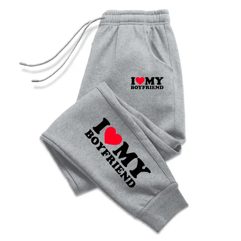 I Love My Boy Friend Printed Womens Mens Sweatpant Fitting Sport Pocket Drawstring Pant Warm Outdoor Casual Couple Trousers 2025
